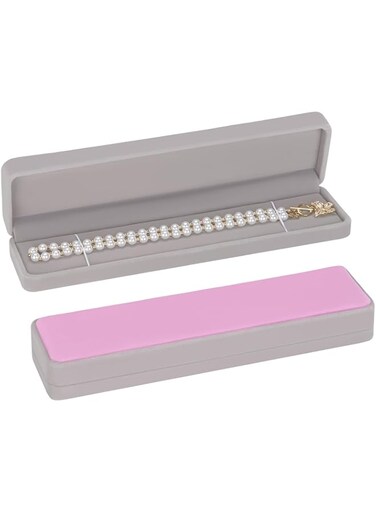 LETURE 2 Pieces Long Velvet Chain Necklace Gift Box Set, Bracelet Storage Case, Jewellry Display Box for Wedding, Engagement,Proposal, Birthday and Anniversary (Pink/Grye-2PCS)