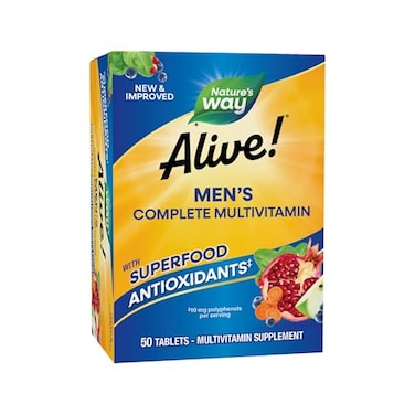 Nature's Way Alive! Men's Complete Multivitamin, Supports Energy Metabolism &amp; Muscle Function*, B-Vitamins, Superfood Antioxidants**, Gluten-Free, 50 Tablets (Packaging May Vary)