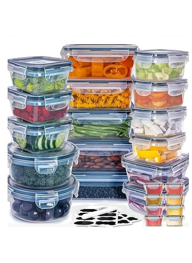 MahMir&reg; Airtight Meal Prep Container Set with Locking Lids, 24pcs Re-usable Plastic Food Storage Containers, Stackable Kitchen Organizer Boxes, BPA Free &amp; Microwave Freezer Dishwasher Safe (24pcs Set)