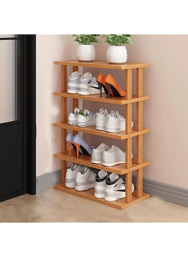 LINGWEI Eco-Friendly Bamboo Shoe Rack Organizer, Multi-Tier (4-Floor, 5-Floor, 6-Floor) &ndash; Durable, Space-Saving, and Modern Design for Home and Entryway (5-Floor)
