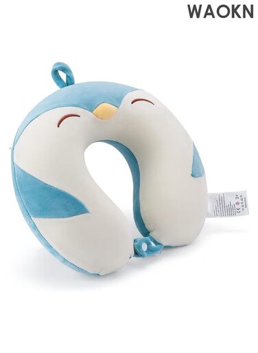 Cartoon Headrest &amp; Neck Pillow for Kids Boys and Girls, 100% Pure Memory Foam Penguin Travel Pillow, for Airplane Travel, Road Trip - Neck, Chin Support, Stops Head from Falling Forward, Washable,Skin-friendly and soft.
