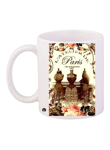 Paris Printed Coffee Mug White/Beige/Brown 11ounce