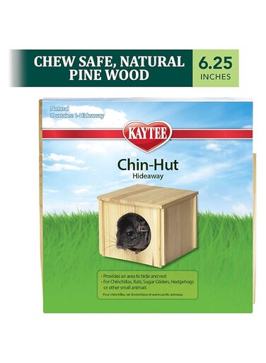 Kaytee Chin Hut Hideaway, Natural Pine, Safe No Glue Or Screws, for Chinchillas, Rats, Hedgehogs, 8 X 6.25 X 6.25 Inches