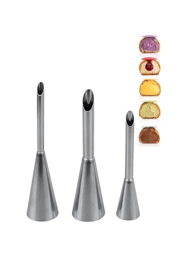 Bmaacye Cream Puff Filling Tip,Eclair Piping Tip,Long Puff Nozzle Tip Decorating Tool for Donuts,Cupcakes,Pastry,3 Pcs