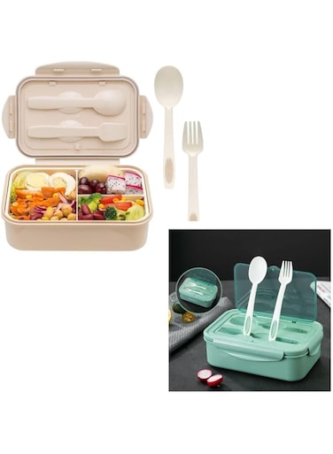 Bento Box, Bento lunch Box for Kids and Adults, Leak-proof Lunch Containers with 3 Compartments, Lunch box Made by Wheat Fiber Material Pack of (3) (Green and khaki, 2)