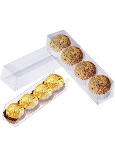 pakiper Clear Favor Boxes,Chocolate Macaron Gift Boxes with Inserts,50 PCS Clear PET Plastic Gift Favor Boxes Candy Cookies Treat Boxes for Christmas,Wedding,Baby Birthday Party 6.3"x1.5"x1.4