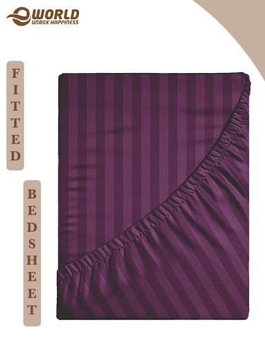 Purple Striped Microfiber Fitted Bedsheet with Deep Pocket for a Snug Fit, Breathable, Machine Washable for Optimal Protection, Available in King, Queen and Single Sizes, Without Pillow Cover