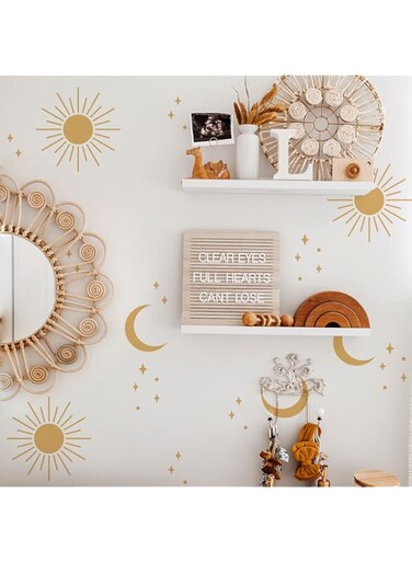 BPA Boho Sun Moon and Stars Wall Stickers Girls Bedroom Removable Wall Decals Nursery Kids Room Decor Vinyl Murals DIY Cute Decorations