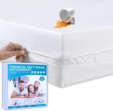 CRAFT&Acirc;&reg; Premium Mattress Encasement - 100% Waterproof &amp; Hypoallergenic Bed Protector with Deep Pockets &amp; Zipper Closure (Queen)