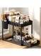 Sink Organizer, 2 Tier Pull-Out Storage Rack with Hooks &amp; Cup for Kitchen &amp; Bathroom, Multi-Purpose Countertop Storage Shelf with Sliding Drawer for Spice and Condiment (Black)