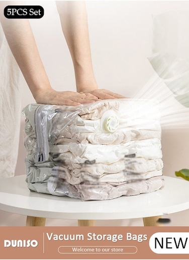 65*50*30 cm Cube Vacuum Storage Bags-5 Compression Bags No Pump or Pump Needed Reusable Compression Bags Large Space Saver Home Packing Organizers for Packing, Clothes, Comforters, Blankets