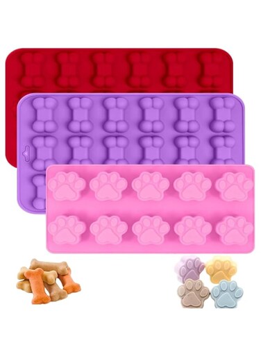 AITINIA 2021 Newest Silicone Molds, Cute Paw and Bone Dog Treat Molds Non-stick Natural Food Grade Silicone Molds for Baking/Candy/Chocolate/Cookie/Jello/Gummy(3 Pcs)