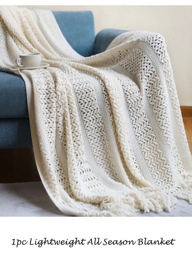 1-Piece Lightweight All Season Blanket Sofa Blanket Summer Blanket Acrylic Fiber Off-White 180x127 cm