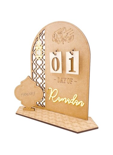 SIHOOD Ramadan Countdown Calendar 30 Days Eid Advent Wooden Calendars for Home Decor Resuable Table Ornaments Decorations DIY Party Gifts Kids, Golden