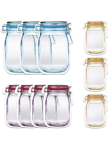 SKEIDO Reusable Leak Proof Mason Jar Ziplock Bags - 20 Pieces (6 Blue, 6 Yellow And 8 Red)