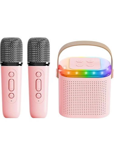 Mini Karaoke Machine for Kids,Portable Bluetooth Speaker with 2 Wireless Microphone, Funny Toys for Girls Boy Ages 4-12 Years Old, Led Lights, Gifts for Kids Birthday Christmas Home Party (PINK)