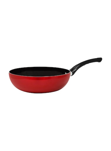 28cm Ceramic Wok Pan Red/Black Non-Stick Stir Fry Skillet for Everyday Cooking, Induction Compatible Multipurpose Deep Frying Pan for Home Kitchens