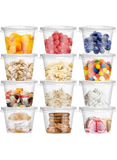 Qinsihwn 50 Pack 8 OZ Disposable Plastic Cups with Lids,Clear Dessert Cups Plastic Containers with Lids for Drink,Yogurt,Parfaits,Soups,Snacks,Salad,Fruit