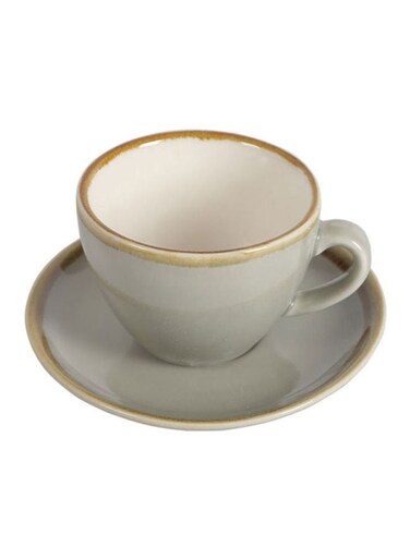 2-Piece Kiln Ergonomically Designed Fade-Proof Comfortable Grip Cup And Saucer Grey 11x9x7cm