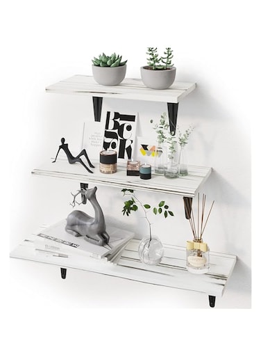 BPA&reg; Floating Shelves, Rustic Wood Wall Storage Shelves, Wall Mounted Shelf Organizer Set of 3 for Bedroom