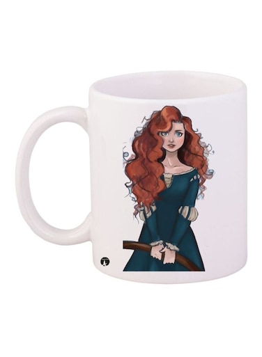 Cartoon Woman Printed Coffee Mug White/Blue/Brown