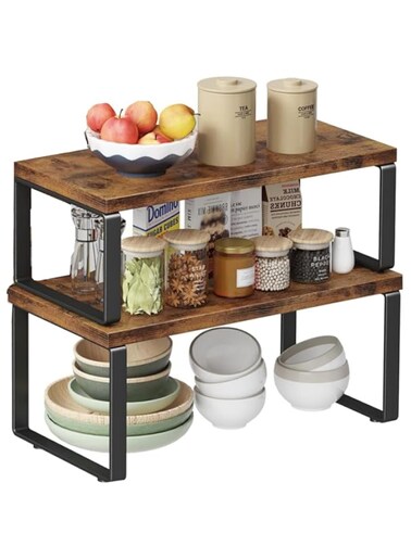 Kitchen Countertop Organizer, Kitchen Organizers and Storage Cabinet Shelf, Expandable Stackable Kitchen Storage Shelf Spice Rack, Kitchen Pantry Organizer Bathroom Counter Organizer (Brown)