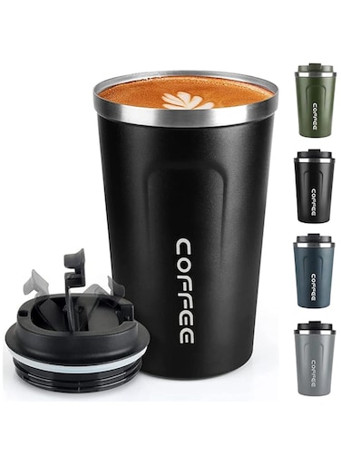 Coffee Mug 12oz - Insulated Coffee Travel Mug Spill Proof with Leakproof Lid Vacuum Stainless Steel Thermos Coffee Tumblers to GO, Reusable Coffee Cup for Men and Women for Hot &amp; Cold Drinks (Black)