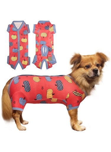 TONY HOBY Dog Pajamas, Pet Clothes to Keep Warm in Cold Weather, Dog Onesies Jumpsuit for Small Medium Dog (Red&amp;Bue, Boy, L)