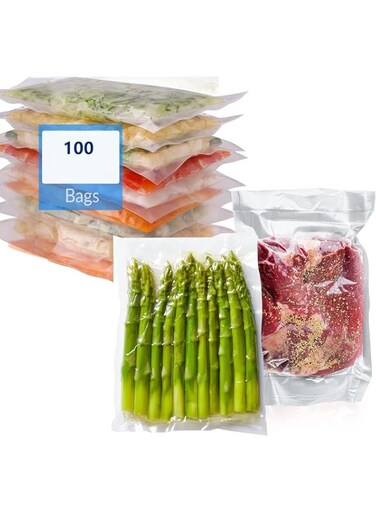 NALACAL Vacuum Sealer Bags, 100 Bags Pre-Cut Embossed Vacuum Bags, BPA Free Vacuum Seal Bags, Universal Design Pre-Cut Bag, for Sous Vide, Food Freezer Storage, Food Prep, Pint Size, Clear (8x12 in.)