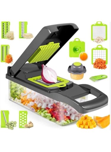 Timber Kitchen 16 in 1 Vegetable Chopper Multi Function Kitchen Veg Cutter 7 Stainless Steel Blades Onion Choppers with Storage Container for Fruits and Veg