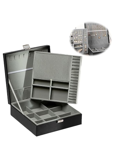 Azonee Large Jewelry Box for Women &amp; Men, 2 Layer PU Leather Jewelry Organizer with Lock, Storage Case for Necklaces, Bracelets, Rings, Earrings - Ideal Gift for All Occasions