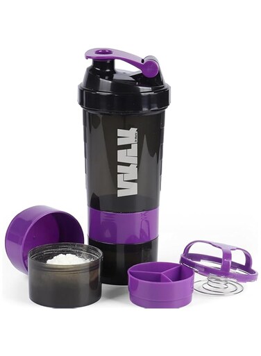 Dr Marla Non-Slip Gym Protein Shaker Bottle - Blender Bottle with Supplement and Pill Storage Container - BPA-Free, Leak-Proof Design for Smoothies and Fitness Enthusiasts (Purple)