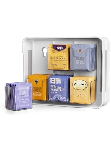 Youcopia 100+ Tea Bag Organizer, White, W 28.2 X H 22.4 X D 14.2 Cm