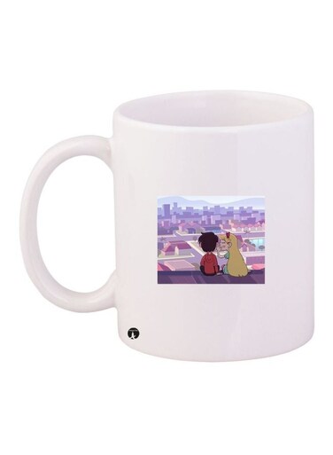 Cartoon Printed Coffee Mug White/Purple/Beige 11ounce