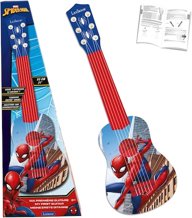 Lexibook Marvel Spider-Man Peter Parker My First Guitar, 6 Nylon Strings, 53cm, Learning Guide Included, Blue/Red, K200Sp