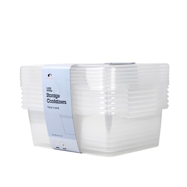 Mondex 6 Piece Polypropylene Storage Box Set - 10L Capacity Each - Transparent Multipurpose Durable Storage Box, Lightweight, Stackable Organizers with Secure Snap-On Lids (L40 x W29 x H13.1 cm)