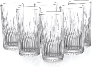 Cuisine Art Mojo Hi-Ball Drinking Glasses Set of 6 &ndash; 255ML Premium, Crystal-Clear Glassware &ndash; Durable, Stackable, Lead-Free Beverage Glasses for Water, Juice, Soda, Cocktails &amp; Barware