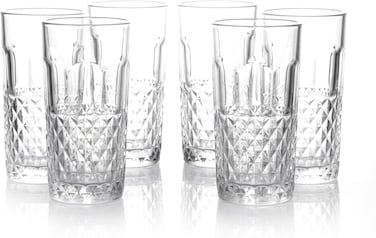 Cuisine Art Ligne Hi-Ball Drinking Glasses Set 255ML, 6 Pieces &ndash; Clear, Lead-Free, Stackable, Dishwasher Safe, Restaurant Quality Barware, Premium Glassware for Home Kitchen, Parties &amp; Gift