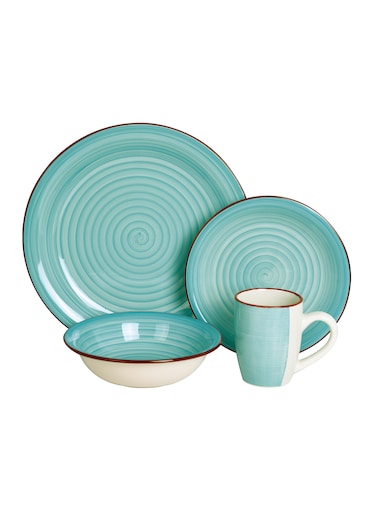 Cuisine Art Cosmic Hand-Painted Stoneware 16pcs Dinner Set &ndash; Blue   4 Dinner Plates (10.5"), 4 Dessert Plates (7.5"), 4 Soup Bowls (7"), 4 Mugs (9oz) Elegant &amp; Durable Tableware for Home &amp; Kitchen