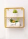 2 Tiers Nordic Style Iron Wall Mounted Shelf Wooden Storage Rack Geometric Square Display Holder Kitchen Bathroom Organizer 25x12x25 cm