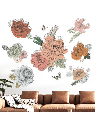 Flower Wall Decals for Living Room: Grass Plants Boho Floral Wildflower Wall Stickers - Bedroom Sofa TV Background Home Wall Decor