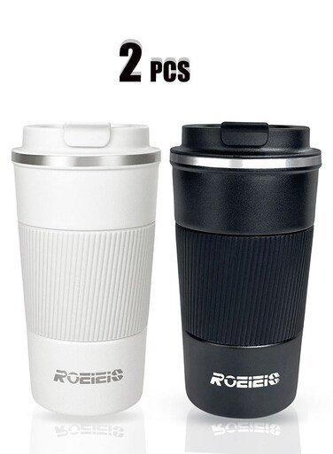 2 Pack Travel Coffee Mug Tumbler with Flip Lid, Reusable Insulated Stainless Steel Coffee Cup Thermos, Gifts for Women Men