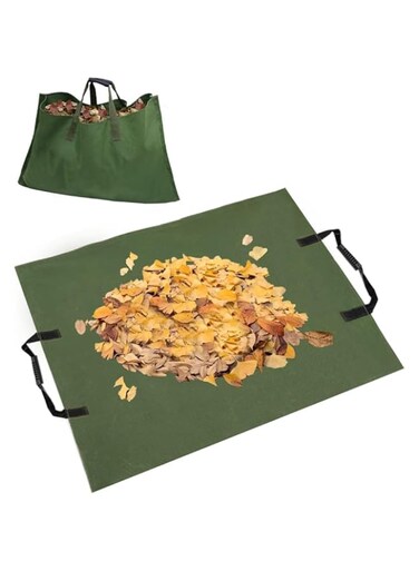 Azonee Reusable Leaf Bag, 2-in-1 Waterproof Garden Yard Tarp, Waterproof and Collapsible, Heavy Duty Canvas with Handles for Yard Waste Storage