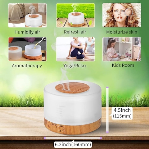Cuisine Art Essential Oil Aroma Diffuser 700ml, Upgraded Aromatherapy Diffuser with 4 Timer and 7 Color Lights, Cool Mist Humidifier with Auto Shut-off Function - Brown - White