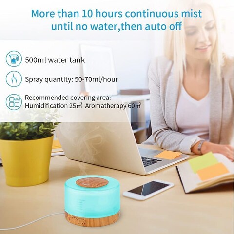 Cuisine Art Essential Oil Aroma Diffuser 700ml, Upgraded Aromatherapy Diffuser with 4 Timer and 7 Color Lights, Cool Mist Humidifier with Auto Shut-off Function - Brown - White