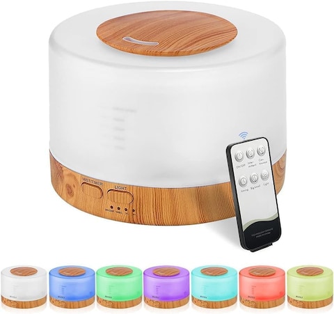 Cuisine Art Essential Oil Aroma Diffuser 700ml, Upgraded Aromatherapy Diffuser with 4 Timer and 7 Color Lights, Cool Mist Humidifier with Auto Shut-off Function - Brown - White