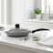 Wilson Non Stick Fry Pan with Glass Lid 26cm, Grey, Aluminium Cooking Pan, Induction &amp; Gas Compatible, Scratch Resistant Coating, Cool Touch Handle, Healthy Low Oil Kitchen Cookware