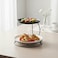 Shallow 2-Tier Serving Stand Hammered Porcelain Dessert Tower &ndash; Multi-Tiered Food Server for Daily Home Use, Coffee Stations, Buffet Tray &amp; Tea Rack (20cm &amp; 26cm, Black &amp; White)