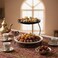 Shallow 2-Tier Serving Stand Hammered Porcelain Dessert Tower &ndash; Multi-Tiered Food Server for Daily Home Use, Coffee Stations, Buffet Tray &amp; Tea Rack (20cm &amp; 26cm, Black &amp; White)