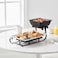 Shallow 2-Tier Home Serving Set Porcelain Ceramic Square Bowl&amp;Rectangular Platter - Multi-Level Food Tower for Appetizers&amp;Festive Hosting Space-Saving Stand (18cm &amp; 36cm, White &amp; Black)